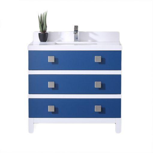 Eviva Sydney 36 Inch Blue and White Bathroom Vanity with Solid Quartz Counter-top Vanity Eviva 