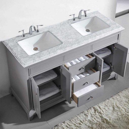 Eviva Elite Princeton 72″ Solid Wood Bathroom Vanity Set with Double OG White Carrera Marble Top Vanity Eviva Grey 