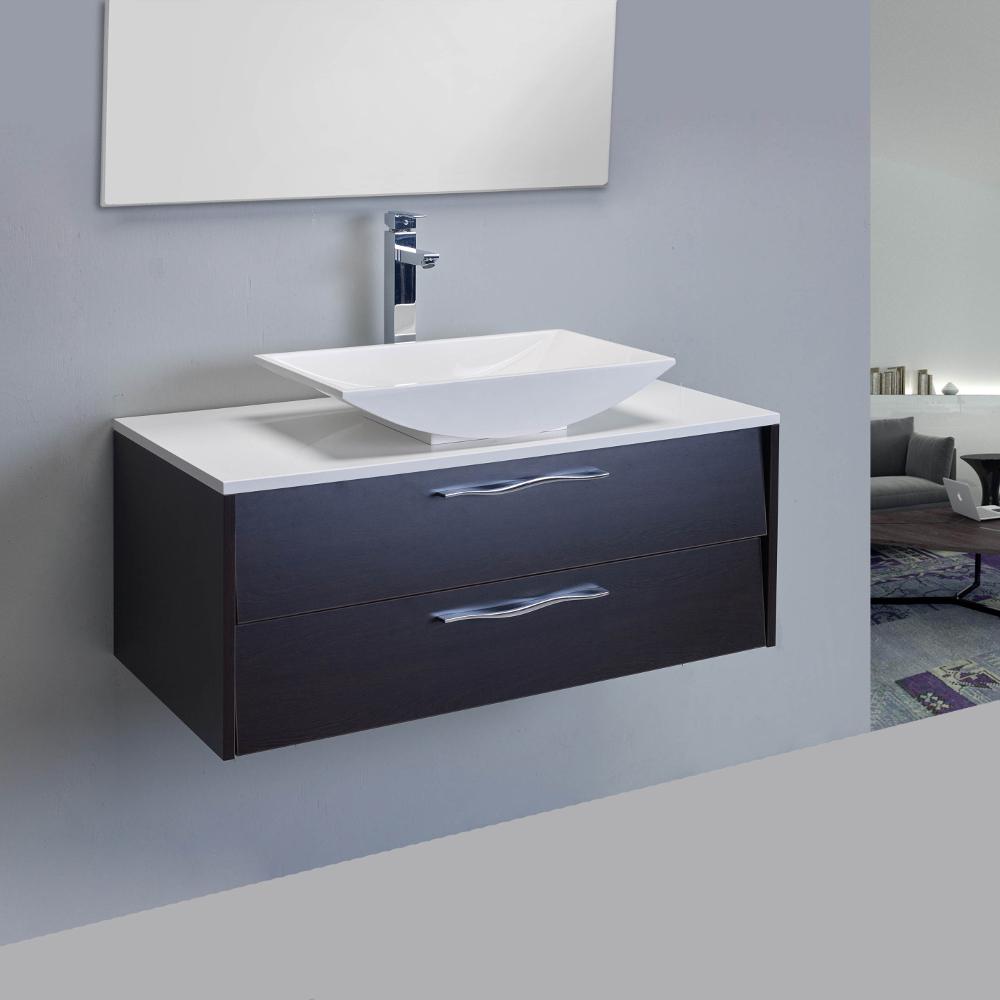 Eviva Zenvi® 39″ Wenge (Dark Brown) Modern Bathroom Vanity Set with Overmount White Acrylic Sink Bathroom Vanity Eviva 