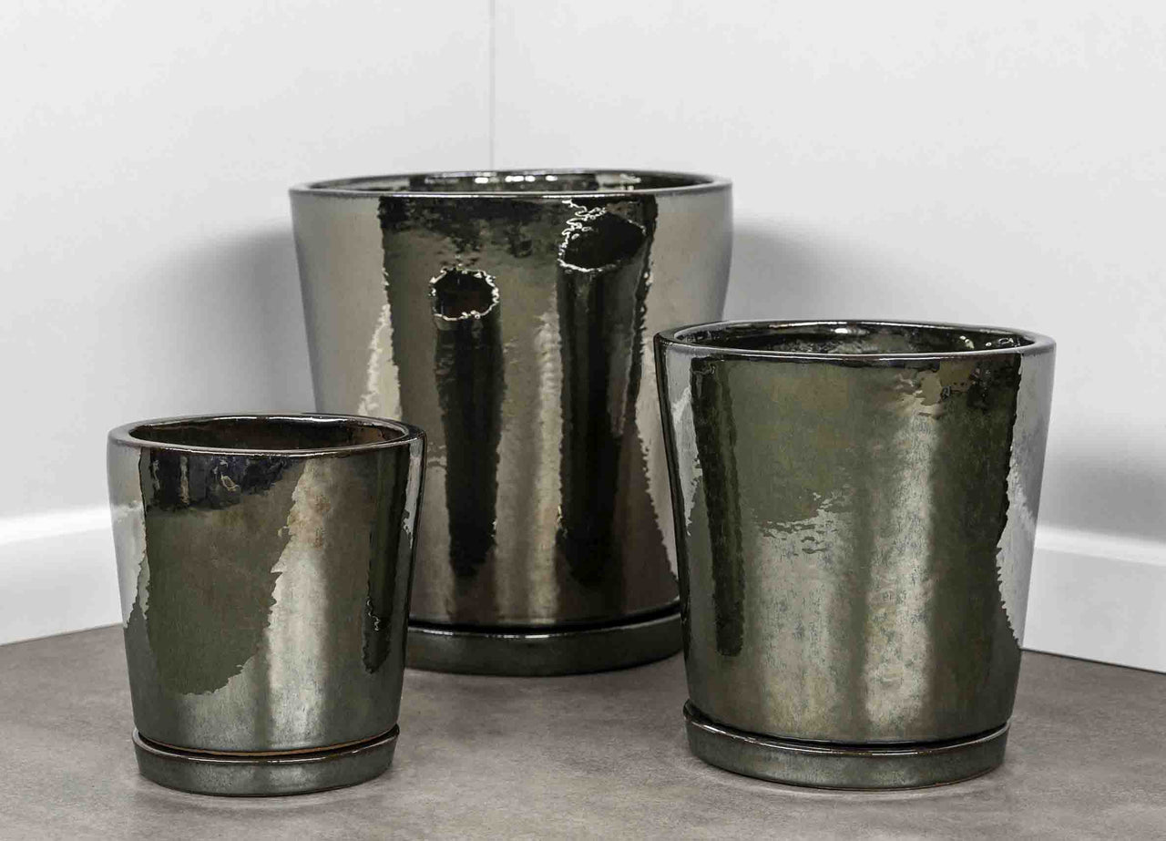 Campania International Glazed Pottery I/O Series Tapered Cylinder Urn/Planter Campania International Metallic 