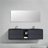 Thumbnail for Eviva Vienna 75″ Gray w/ Black Frame Wall Mount Double Sink Bathroom Vanity w/ Black Integrated Top Vanity Eviva 