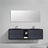 Thumbnail for Eviva Vienna 75″ Gray w/ Black Frame Wall Mount Double Sink Bathroom Vanity w/ Black Integrated Top Vanity Eviva 
