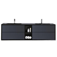 Thumbnail for Eviva Vienna 75″ Gray w/ Black Frame Wall Mount Double Sink Bathroom Vanity w/ Black Integrated Top Vanity Eviva 