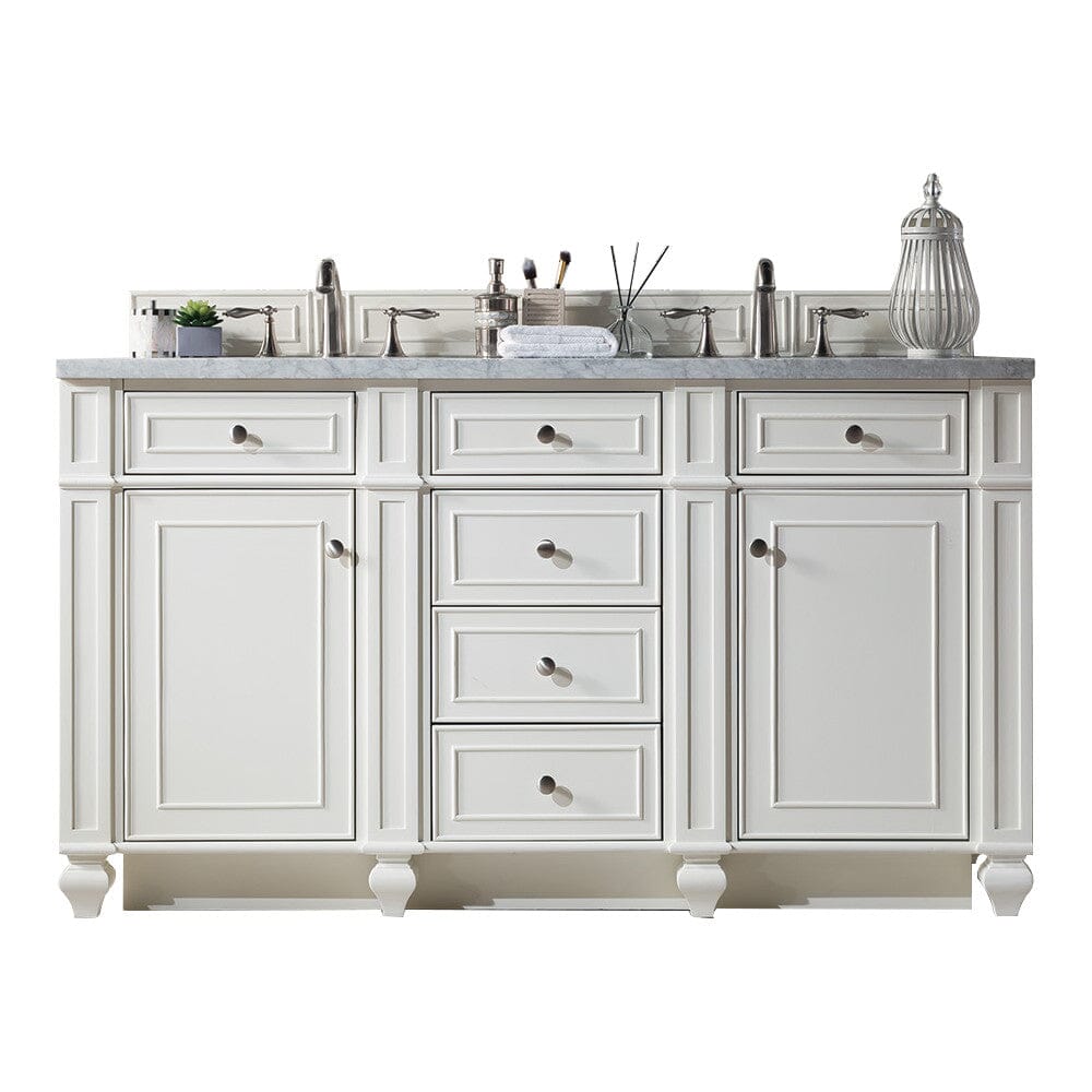 James Martin Bristol 60" Double Vanity Vanity James Martin Bright White w/ 3 CM Carrara Marble Top 