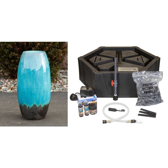 Closed Top FNT3206 Ceramic Vase Complete Fountain Kit Vase Fountain Blue Thumb 