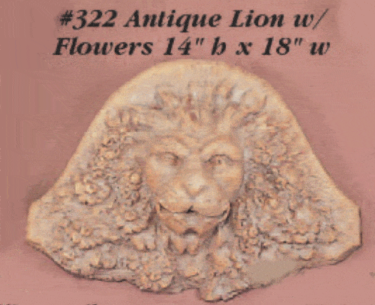 Antique Lion with Flowers Cast Stone Outdoor Asian Collection Wall Ornament Tuscan 