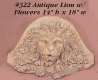 Thumbnail for Antique Lion with Flowers Cast Stone Outdoor Asian Collection Wall Ornament Tuscan 