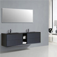 Thumbnail for Eviva Vienna 75″ Gray w/ Black Frame Wall Mount Double Sink Bathroom Vanity w/ Black Integrated Top Vanity Eviva 