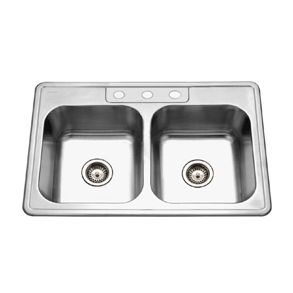 Houzer Glowtone Topmount Stainless Steel 3-hole 50/50 Double 8-Inch Deep Kitchen Sink - Topmount Houzer 