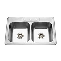 Thumbnail for Houzer Glowtone Topmount Stainless Steel 3-hole 50/50 Double 8-Inch Deep Kitchen Sink - Topmount Houzer 