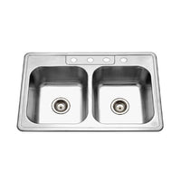 Thumbnail for Houzer Glowtone Series Topmount Stainless Steel 4-hole 50/50 Double Bowl Kitchen Sink, 8-Inch Deep Kitchen Sink - Topmount Houzer 