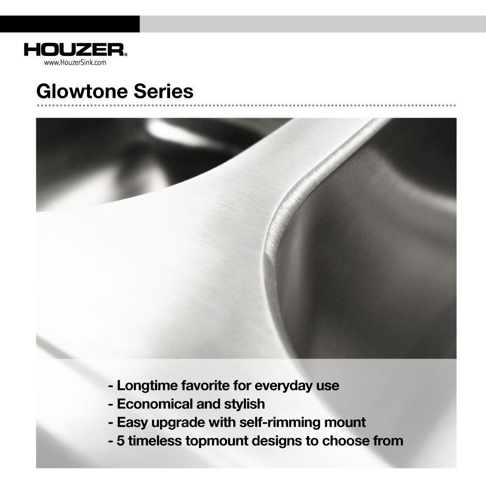 Houzer Glowtone Series Topmount Stainless Steel 4-hole 50/50 Double Bowl Kitchen Sink, 8-Inch Deep Kitchen Sink - Topmount Houzer 