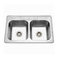 Thumbnail for Houzer Glowtone Topmount Stainless Steel 3-hole 50/50 Double Bowl Kitchen Sink, 9-Inch Deep Kitchen Sink - Topmount Houzer 