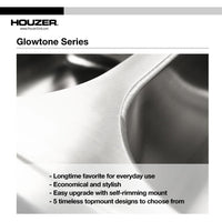 Thumbnail for Houzer Glowtone Topmount Stainless Steel 3-hole 50/50 Double Bowl Kitchen Sink, 9-Inch Deep Kitchen Sink - Topmount Houzer 