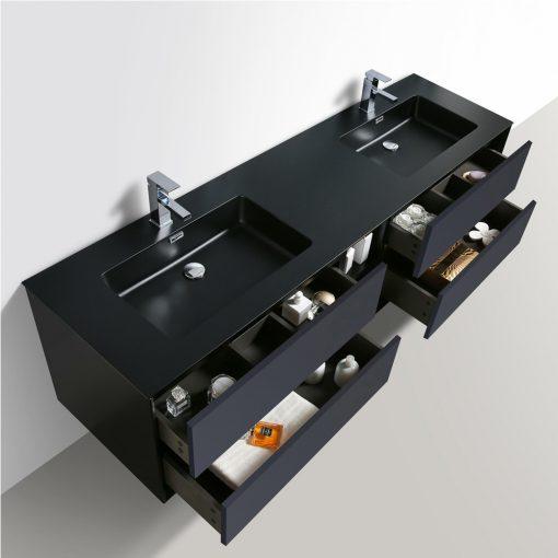 Eviva Vienna 75″ Gray w/ Black Frame Wall Mount Double Sink Bathroom Vanity w/ Black Integrated Top Vanity Eviva 