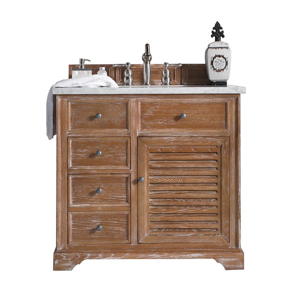 James Martin Savannah 36" Single Vanity Vanity James Martin Driftwood w/ 3 CM Arctic Fall Solid Surface Top 