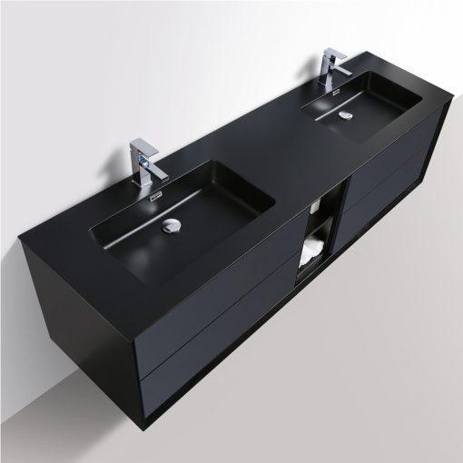 Eviva Vienna 75″ Gray w/ Black Frame Wall Mount Double Sink Bathroom Vanity w/ Black Integrated Top Vanity Eviva 