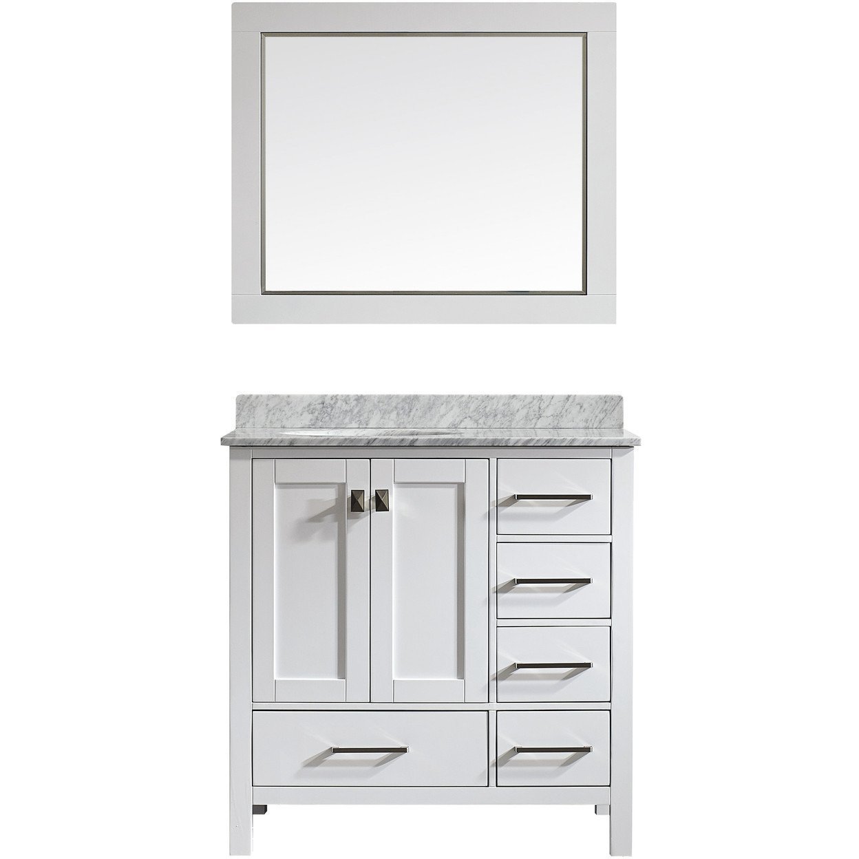 Eviva Aberdeen 36 Transitional White Vanity with White Carrera Countertop Vanity Eviva 