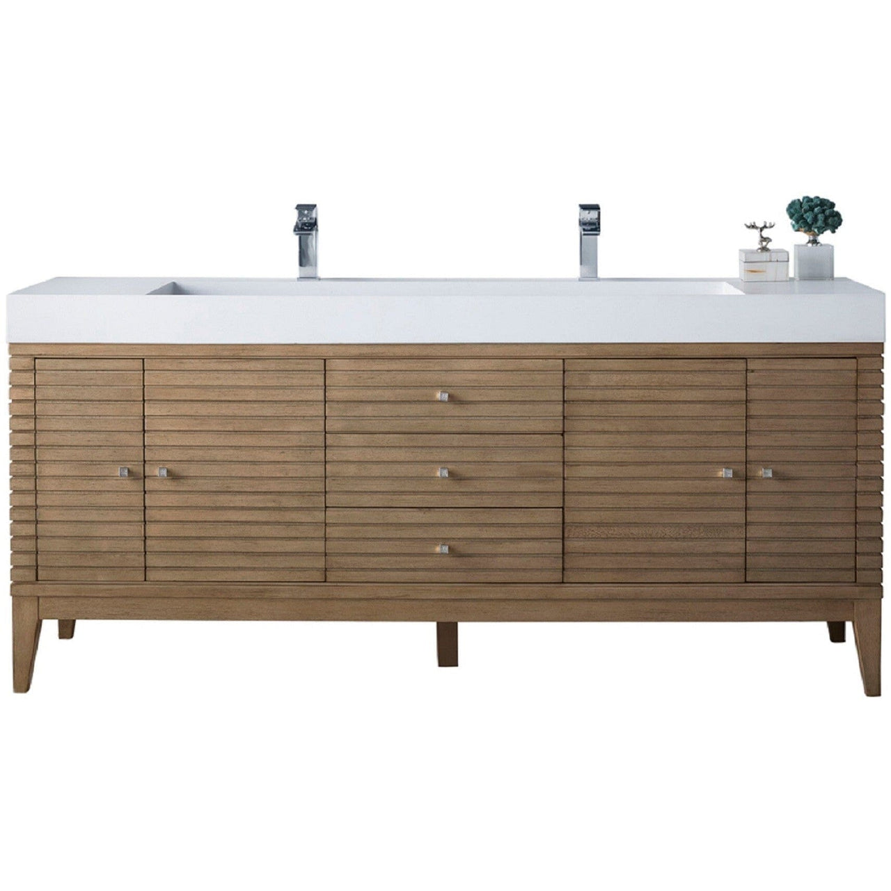 James Martin Linear 72" Double Vanity Vanity James Martin Whitewashed Walnut w/ Glossy White Composite Top 