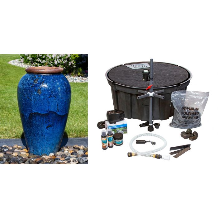 Tuscany FNT3906 Ceramic Triple Vase Complete Fountain Kit Vase Fountain Blue Thumb 