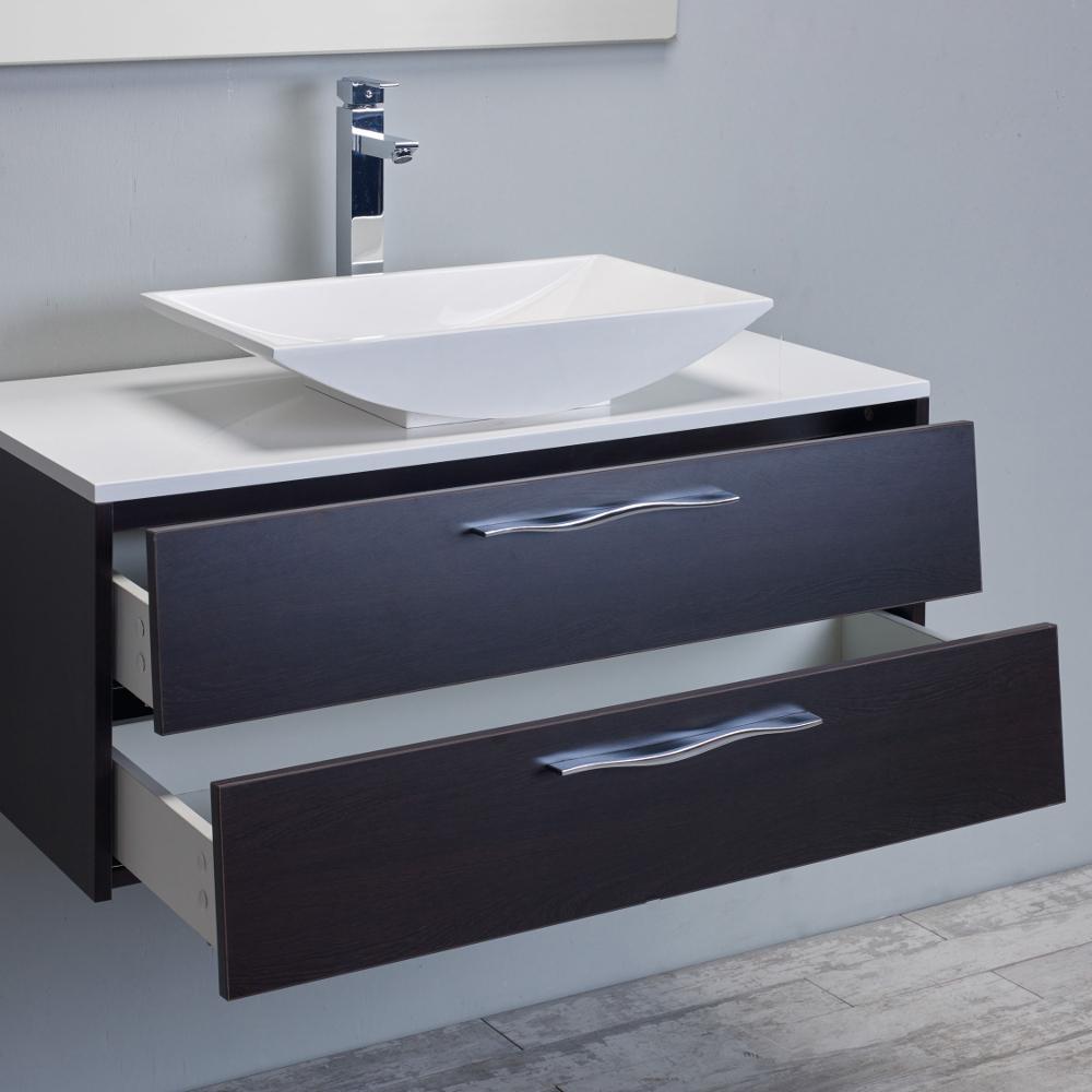 Eviva Zenvi® 39″ Wenge (Dark Brown) Modern Bathroom Vanity Set with Overmount White Acrylic Sink Bathroom Vanity Eviva 