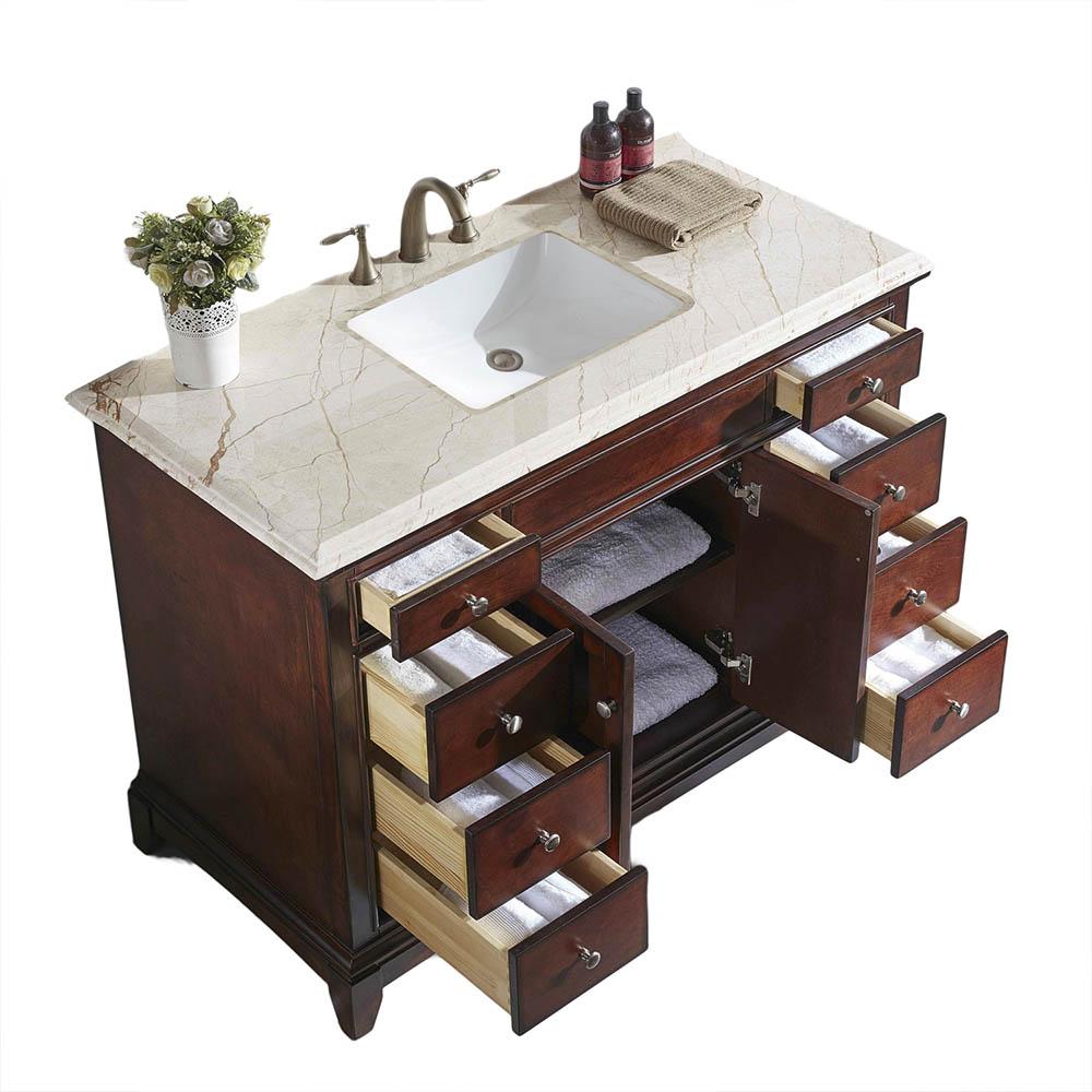 Eviva Elite Princeton 42″ Solid Wood Bathroom Vanity Set with Double OG White Carrera Marble Top Vanity Eviva Teak 