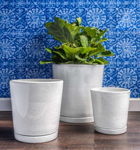 Thumbnail for Campania International Glazed Pottery I/O Tapered Cylinder-S/3 Urn/Planter Campania International White 