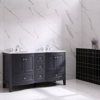 Thumbnail for Eviva Stanton 60″ Transitional Double Sink Bathroom Vanity w/ White Carrara Top Bathroom Vanity Eviva 