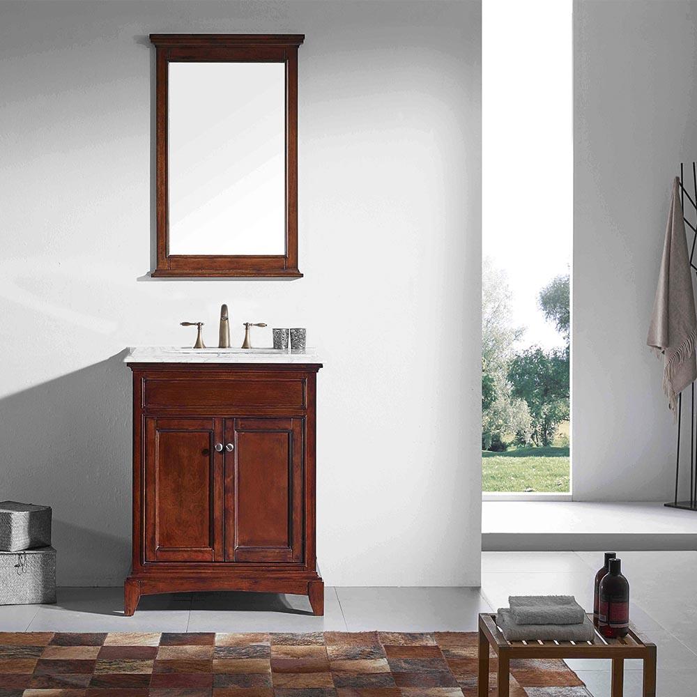 Eviva Elite Princeton 30″ Solid Wood Bathroom Vanity Set with Double OG White Carrera Marble Top Vanity Eviva Teak 
