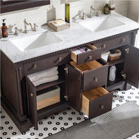 Thumbnail for Eviva Preston 61″ Aged Chocolate Traditional Double Sink Bathroom Vanity w/ White Carrara Top Vanity Eviva 