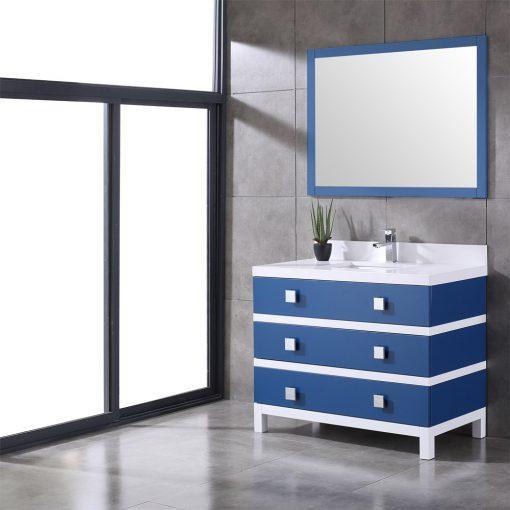 Eviva Sydney 36 Inch Blue and White Bathroom Vanity with Solid Quartz Counter-top Vanity Eviva 