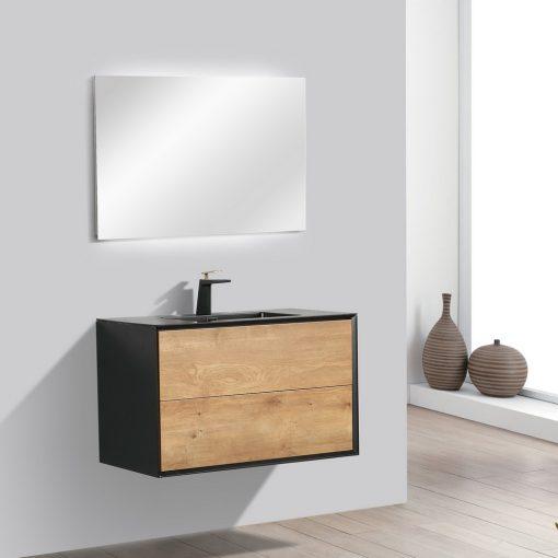 Eviva Vienna 36″ White Oak w/ Black Frame Wall Mount Bathroom Vanity w/ Black Integrated Top Vanity Eviva 