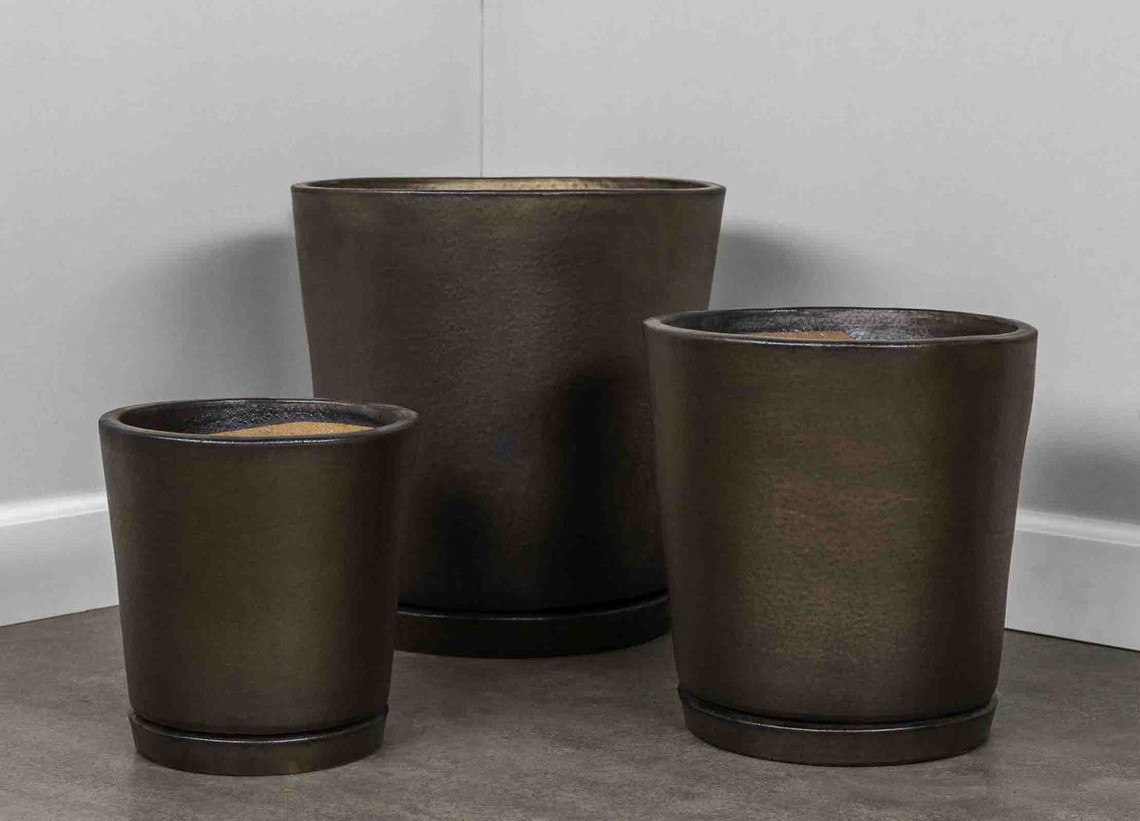 Campania International Glazed Pottery I/O Series Tapered Cylinder Urn/Planter Campania International Bronze 