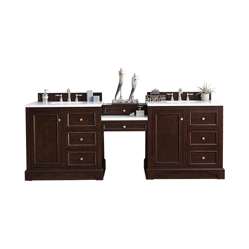 James Martin De Soto 94" Double Vanity Set Vanity James Martin Burnished Mahogany w/ 3 CM Arctic Fall Solid Surface Top 