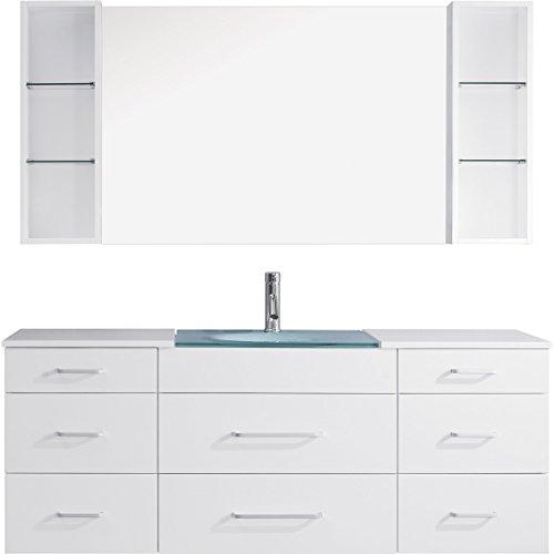 Virtu USA Columbo 59" Single Round Sink White Top Vanity in White with Brushed Nickel Faucet and Mirror Vanity Virtu USA 