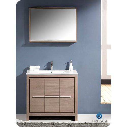 Fresca Allier 36" Gray Oak Modern Bathroom Vanity w/ Mirror Vanity Fresca 