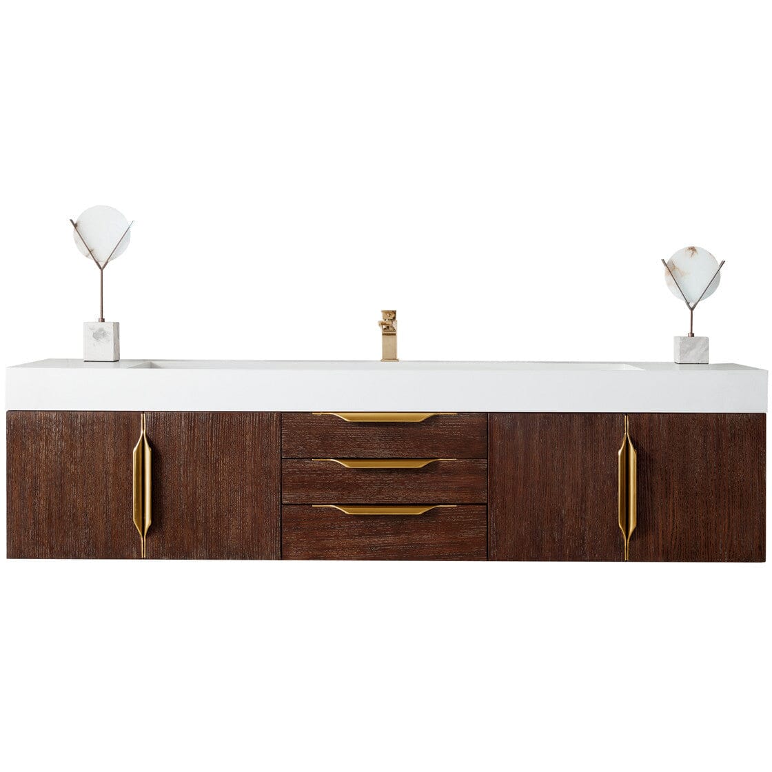 James Martin Mercer Island 72" Single Vanity Vanity James Martin Coffee Oak - Radiant Gold w/ Glossy White Composite Top 