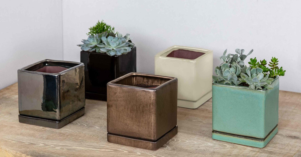 Campania International Glazed Pottery I/O Series Tall Cube-(S/6) Urn/Planter Campania International Seafoam 