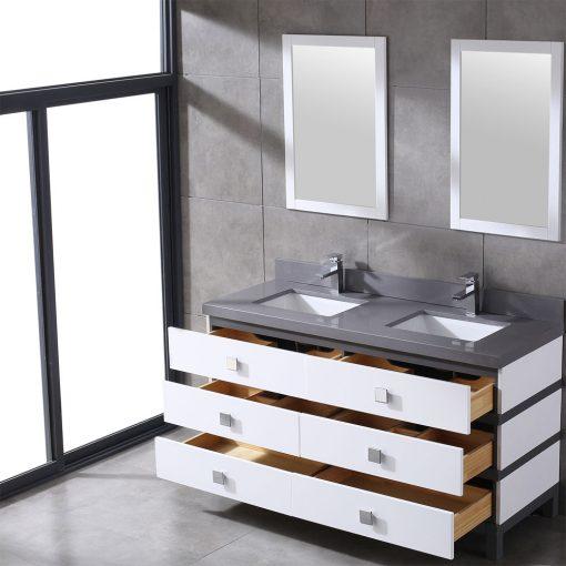 Eviva Sydney 60 Inch White and Grey Bathroom Vanity with Solid Quartz Counter-top Vanity Eviva 