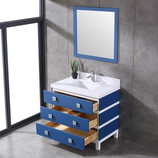 Eviva Sydney 36 Inch Blue and White Bathroom Vanity with Solid Quartz Counter-top Vanity Eviva 