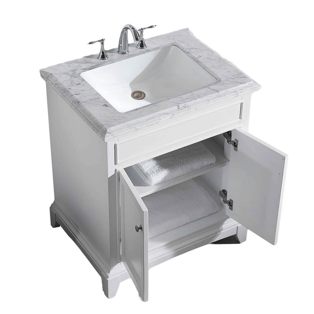 Eviva Elite Princeton 30″ Solid Wood Bathroom Vanity Set with Double OG White Carrera Marble Top Vanity Eviva White 