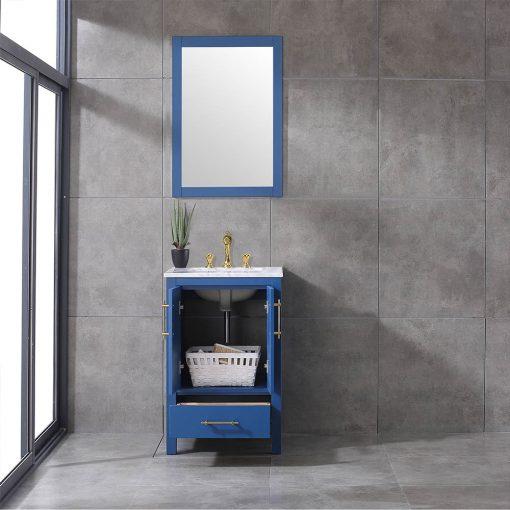 Eviva Navy 24″ Deep Blue Transitional Bathroom Vanity w/ White Carrara Top Vanity Eviva 