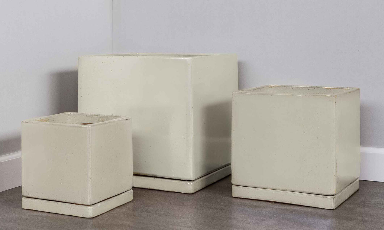 Campania International Glazed Pottery I/O Cube Planter - S/3 Urn/Planter Campania International Cream 