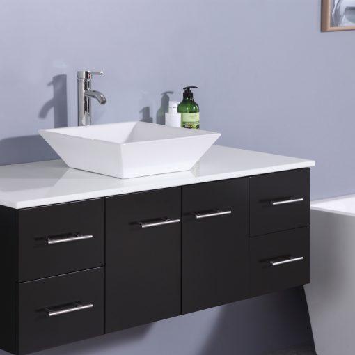 Totti Wave 48″ Modern Bathroom Vanity w/ Super White Man-Made Stone Top & Sink Vanity Eviva 