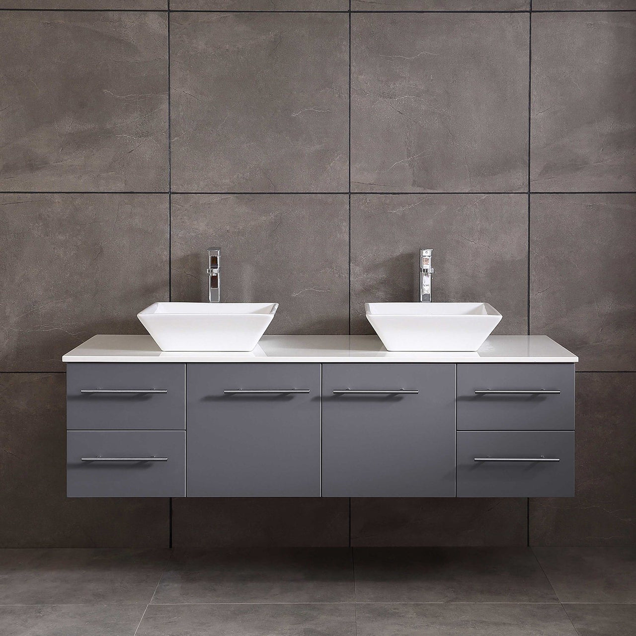 Totti Wave 60″ Modern Double Sink Bathroom Vanity w/ Super White Man-Made Stone Top & Sinks Vanity Eviva 