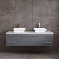 Thumbnail for Totti Wave 60″ Modern Double Sink Bathroom Vanity w/ Super White Man-Made Stone Top & Sinks Vanity Eviva 