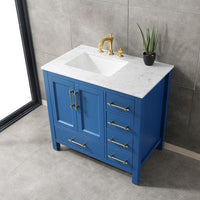 Thumbnail for Eviva Navy 36″ Deep Blue Transitional Bathroom Vanity w/ White Carrara Top Vanity Eviva 