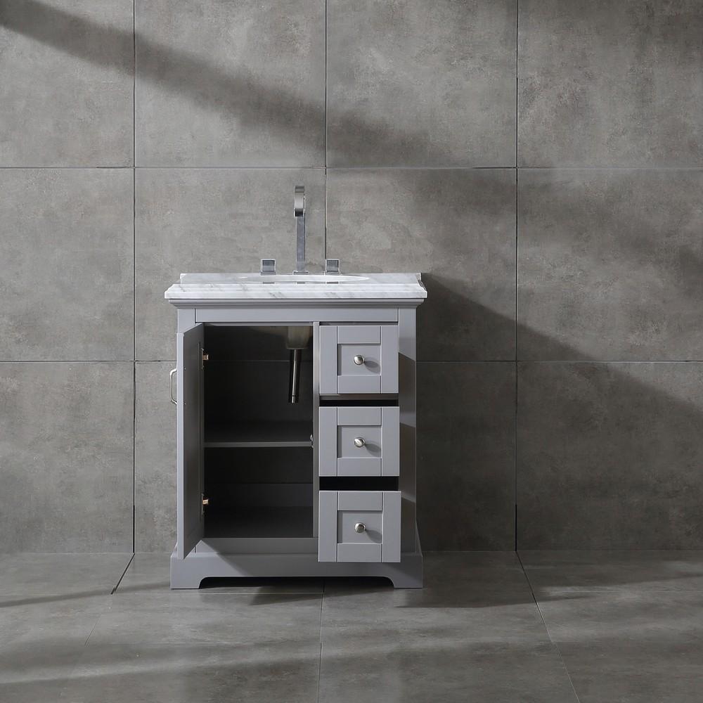 Eviva Houston 30″ Gray Bathroom Vanity w/ Double Ogee Edge White Carrara Top Vanity Eviva 