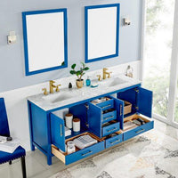 Thumbnail for Eviva Navy 72″ Deep Blue Transitional Double Sink Bathroom Vanity w/ White Carrara Top Vanity Eviva 