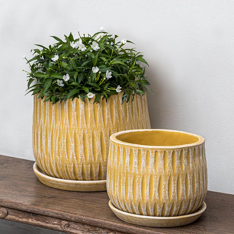 Campania International Parabola Large Round Planter Urn/Planter Campania International Etched Yellow 